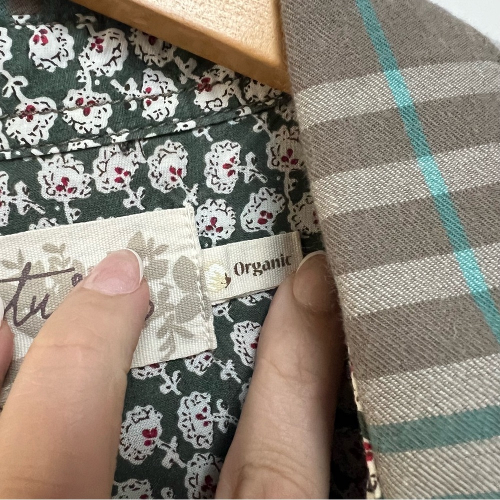 Aventura 100% Organic Cotton Button Down Shirt Turquoise Plaid Hiking Outdoors L - Picture 6 of 9